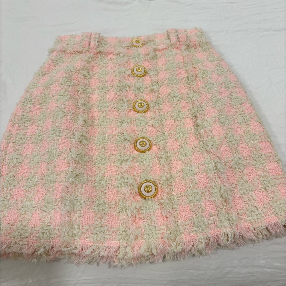 Balmain Pink and Cream Tweed Mini Skirt